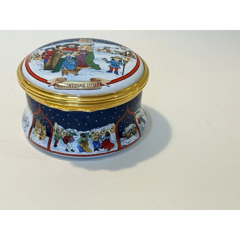 Vtg Halcyon Days Enamel Box English Christmas Limited Edition 1993 Original Box